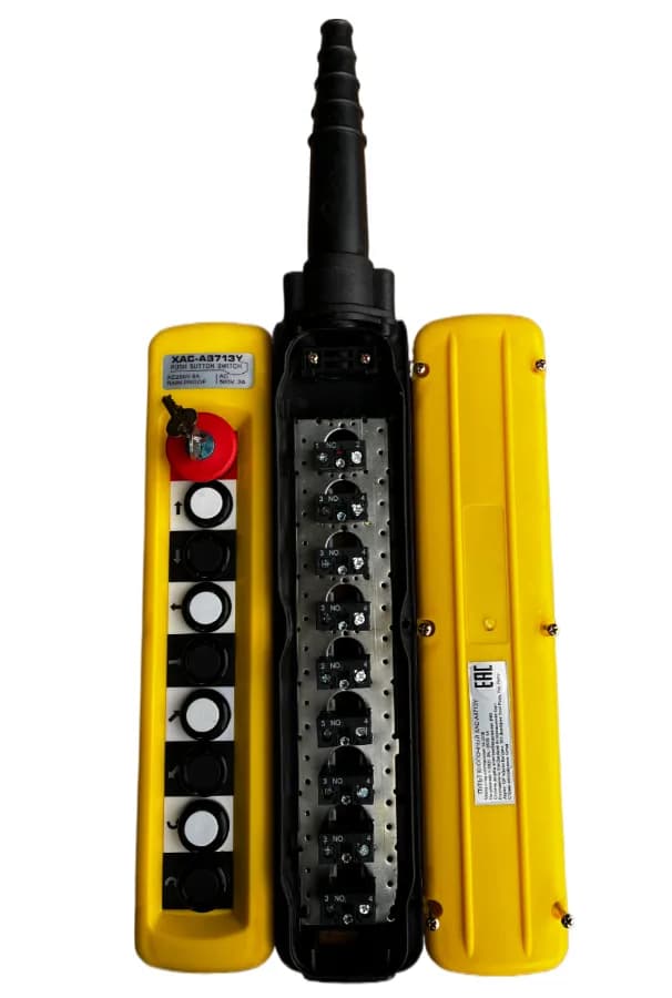 Пульт управления XAC-A8713Y для тали (8 кнопок, 1 скорость, ключ-марка, стоп, IP65, 380В) — фото 3